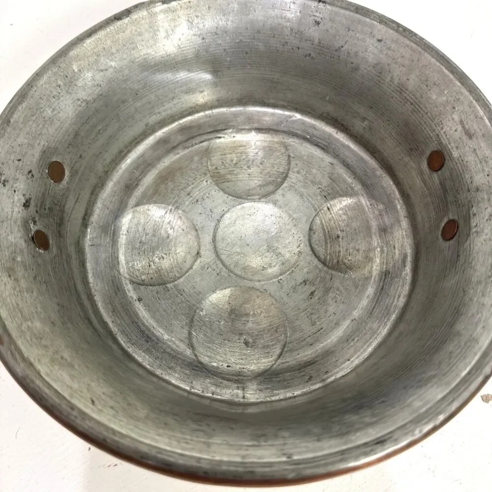 Antique French Copper Brass Handled Egg Poacher Escargot Pan 5 Hole